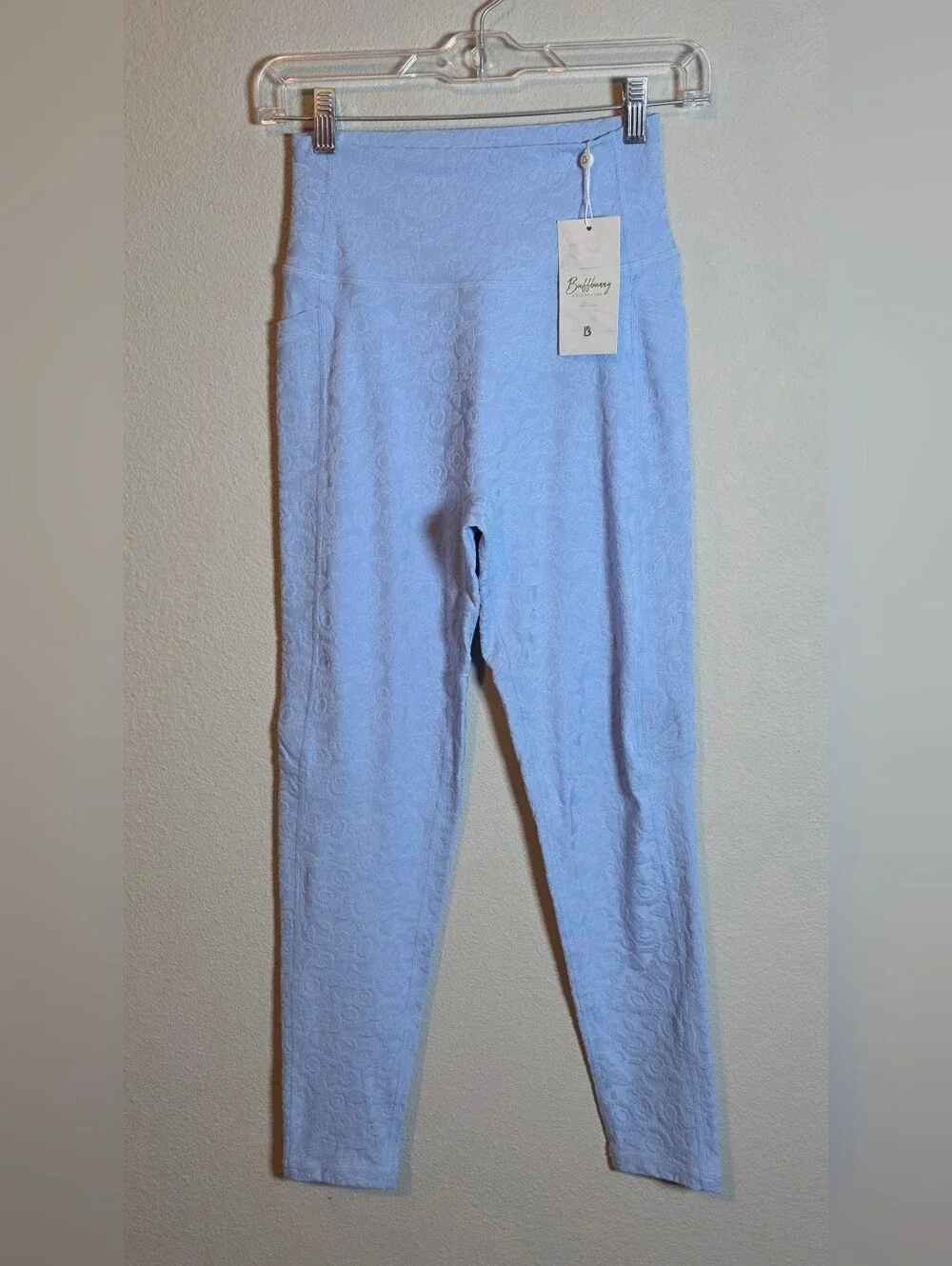 NWT ​Buffbunny Flower Power Textured Floral Leggings Tuxedo Blue Size L - Picture 5 of 10